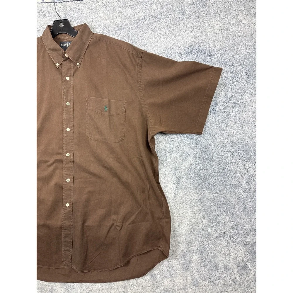 Ralph Lauren Mens XL Brown Blake Short Sleeve Button Down Cotton Shirt Logo